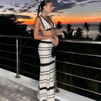 Women's Striped Bikini Vest Sling Top Set Beach Bohemian Contrast Color