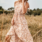 One-Shoulder Backless Printed Swing Dress