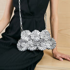 Women's Silver Metal Beaded Chain Shoulder Bag