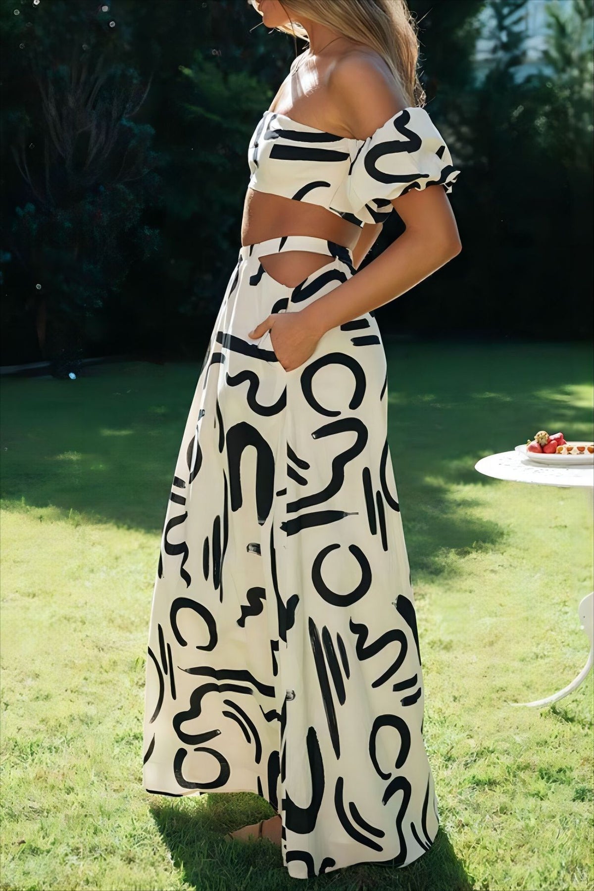 Puff-Sleeve Top & Split Skirt Set