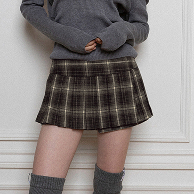 Retro British Slim Fit Plaid Girls Sense Pleated Skirt