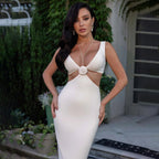 Women's Summer Black White Red Slip Halter Cut Out Waist Baring Dress Women