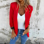 Fall Color Blocking Cheetah Collared Long Blazer
