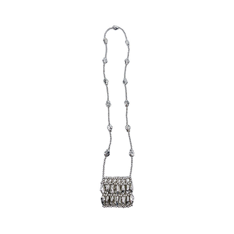 Women's Irregular Asymmetric Shaped Handmade Beaded Bag Mini Lipstick Pack With Chain Crossbody Pouch