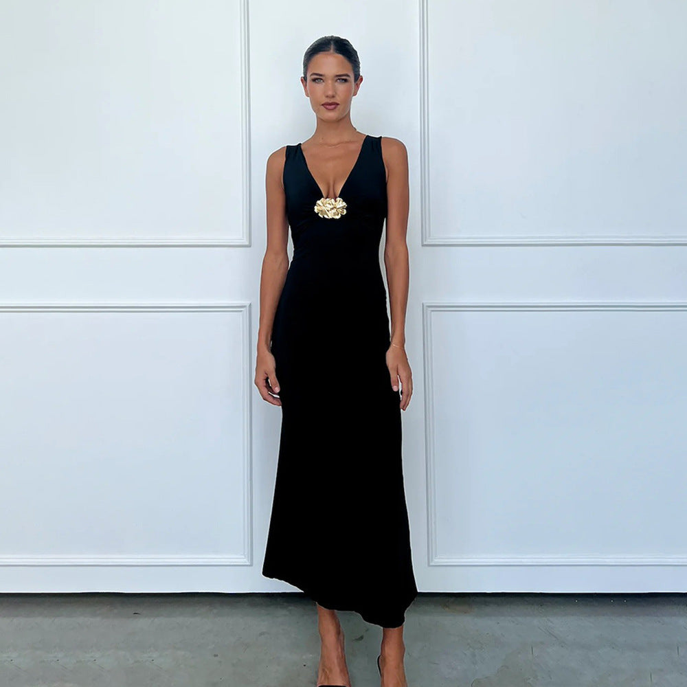 V-Neck Sleeveless A-Line Maxi Dress