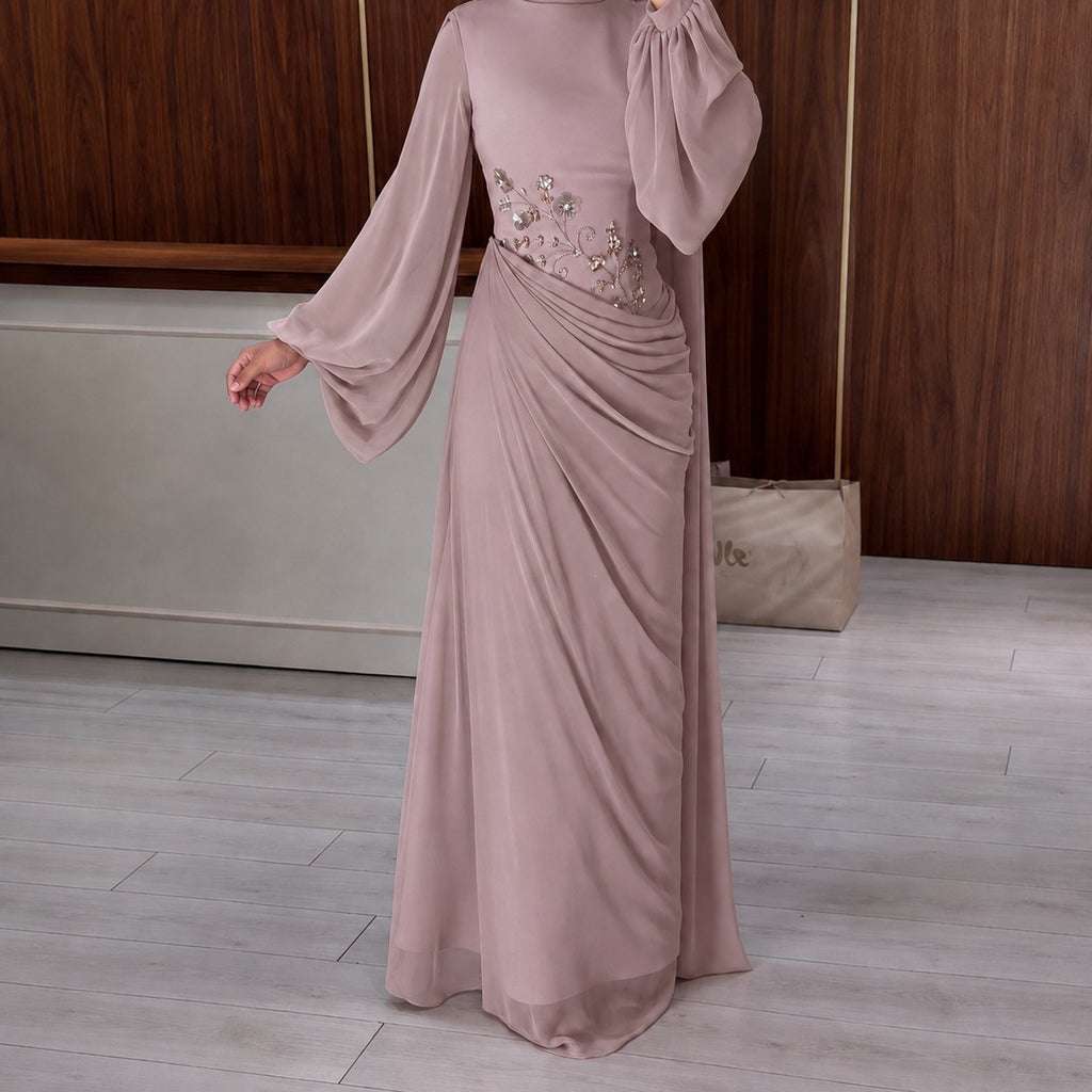 Women's Floral Rhinestone Chiffon Maxi Dress