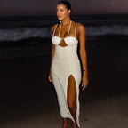 Halter Cutout Asymmetric Slit Bodycon Midi Dress