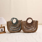 Women's Hollowed Out Semicircle Bag Round Handle Contrast Color Bag