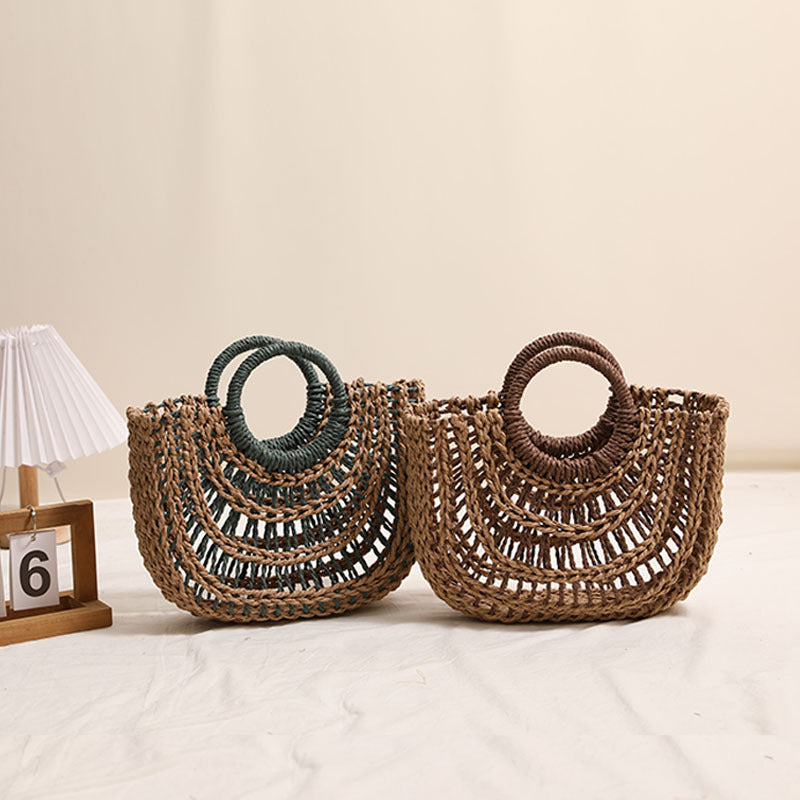Women's Hollowed Out Semicircle Bag Round Handle Contrast Color Bag
