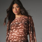 Women's Spring Casual Abstract Printing Batwing Long Sleeve Boat Neck Shirt