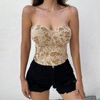 's Retro Waste Soil Ripped Tube Top Double-Layer Contrast Color