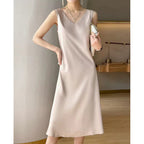 V-Neck Sleeveless A-Line Midi Dress