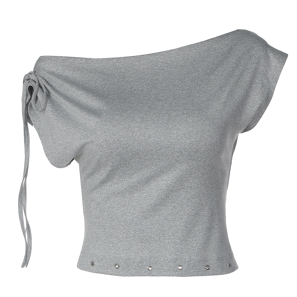 Women Summer Solid Color One Shoulder Cold Shoulder Eyelet Solid Color All Matching Casual T shirt Top