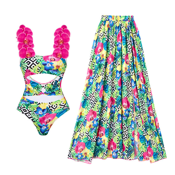 Floral Shoulder One-piece Swimwear