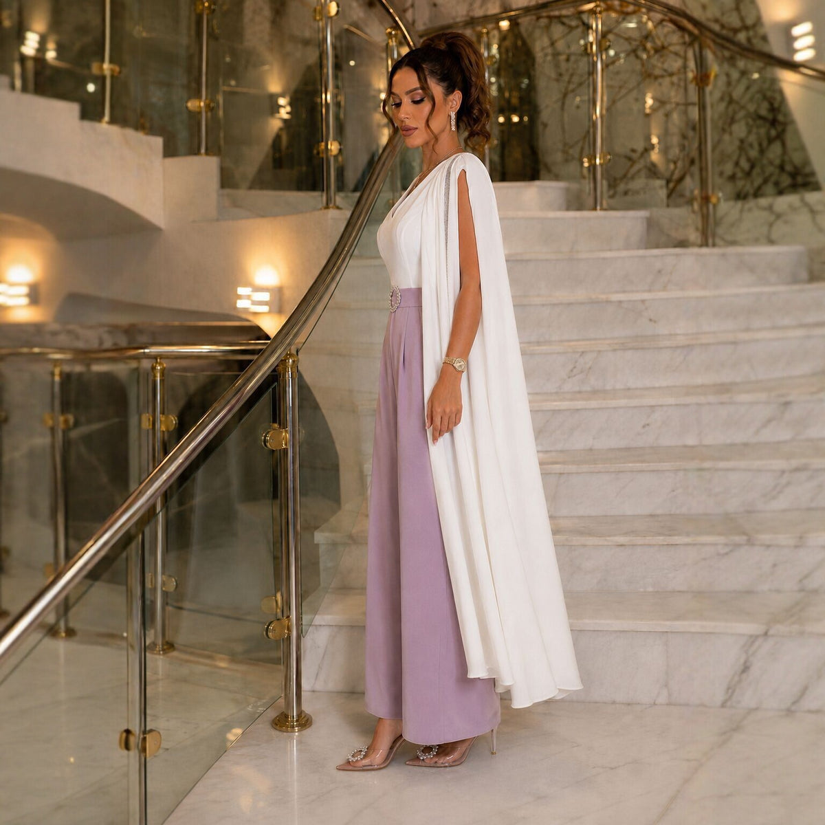 Women's Diamond-Detail Shawl Cocktail Jumpsuit
