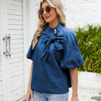 Lace-Up Denim Bow Shirt