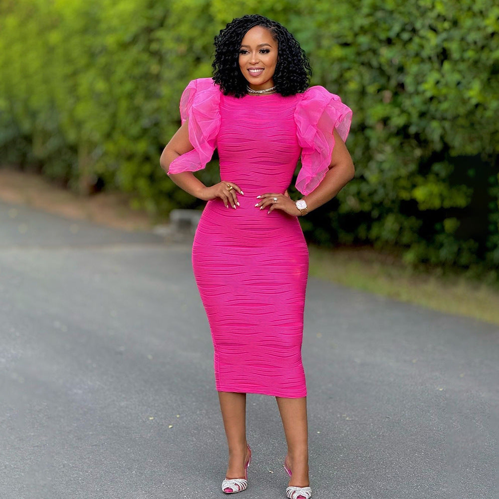 Stitching Ruffle Sleeve Summer Africa Dress