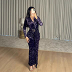 Velvet Long-Sleeve V-Neck Maxi Dress