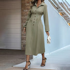 Button-Front Collared Long-Sleeve Dress