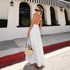 White Cotton Halter Backless Maxi Dress