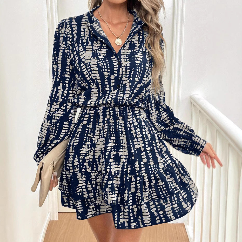 Women's Button-Front Printed Collared Mini Dress