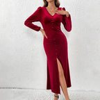 Women’s Velvet Deep-V Slit Bodycon Dress