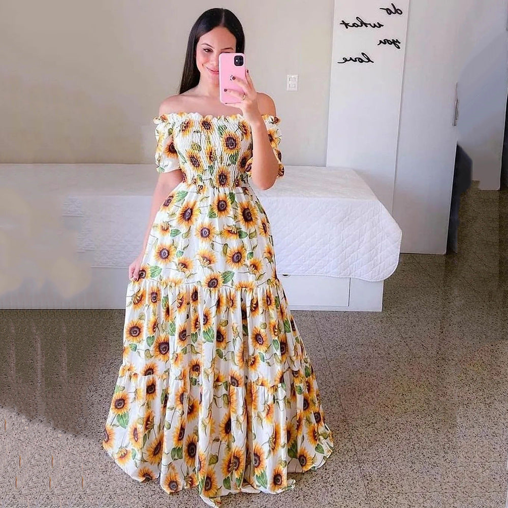 Women's Off-Shoulder Floral Off-Shoulder Long Printed Dress