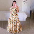 Women's Off-Shoulder Floral Off-Shoulder Long Printed Dress
