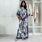Women's Summer Positioning Printing Half Sleeve Trousers Set