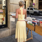 Summer Women Polka Dot Halter Swing Collar Vest Long Skirt