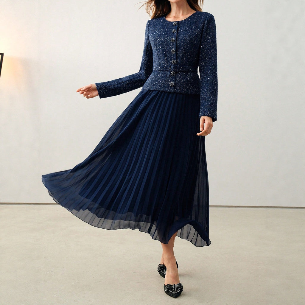 Women's Autumn Winter Women Clothing Party Gathering Elegant Pleated Long Sleeved Dress