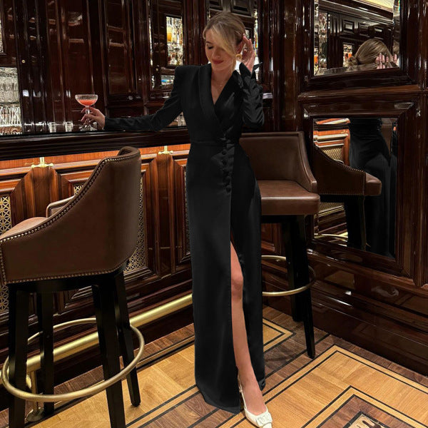 V-Neck Split Party Dress
