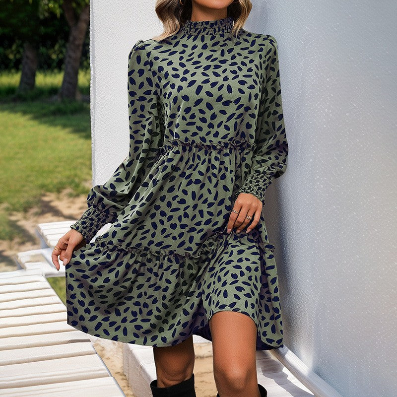 Women's Patchwork Autumn Leopard Print Long-Sleeve Dress