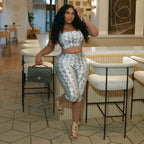 Women Clothing Summer Slim Fit Snake Print Sleeveless Cropped Tube Top Shorts Two Piece Sets