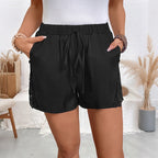 Women Summer Side Stitching Lace Lace Band Casual Shorts