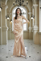 Women's Autumn Winter Women Sleeveless Sling Pile Collar Champagne Bridesmaid Dress