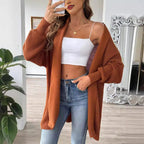 Women Autumn Winter Coat Women Clothing Simple Loose Sweater Pearl Beaded Cardigan