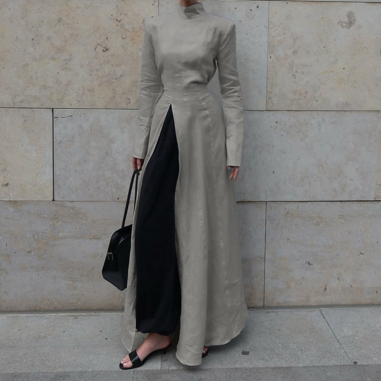 Stand-Collar Maxi Dress