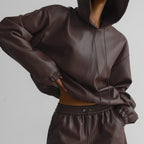 Hooded Leather Sweater Shorts Suit Street Trend