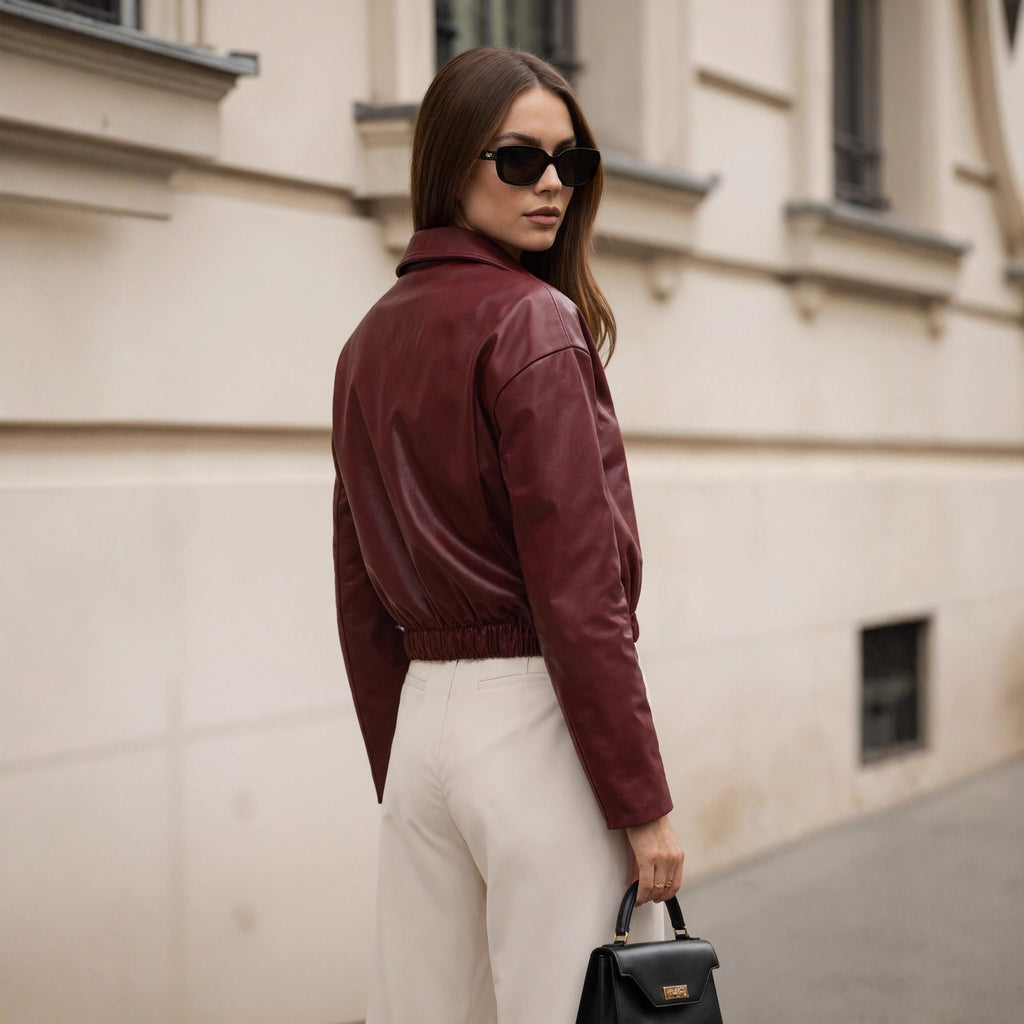 Retro Lapels Faux Leather Clothing Leather Coat Women Fall Winter Angora Red Western Jacket Women Clothing