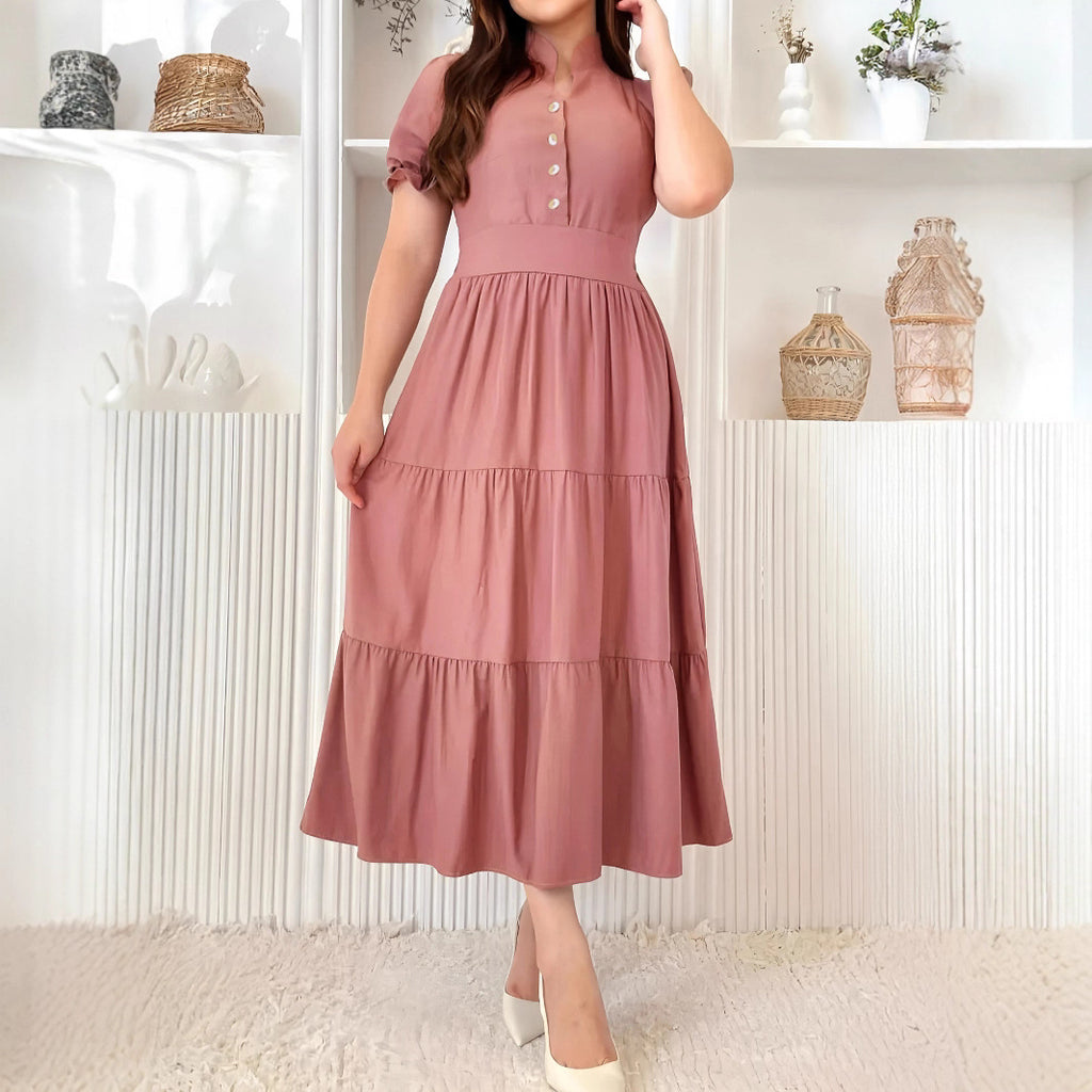 Button Ruffle A-Line Maxi Dress