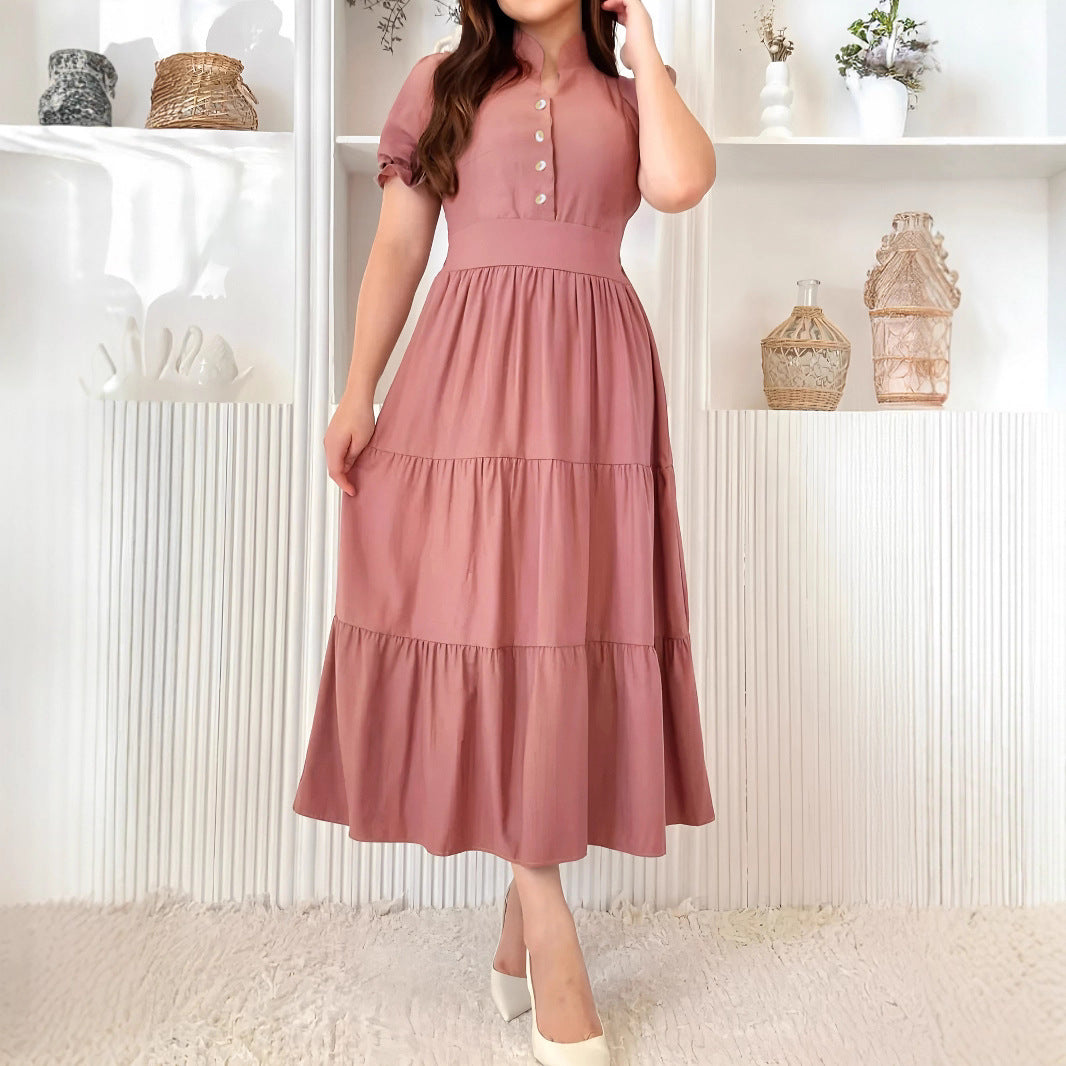 Button Ruffle A-Line Maxi Dress