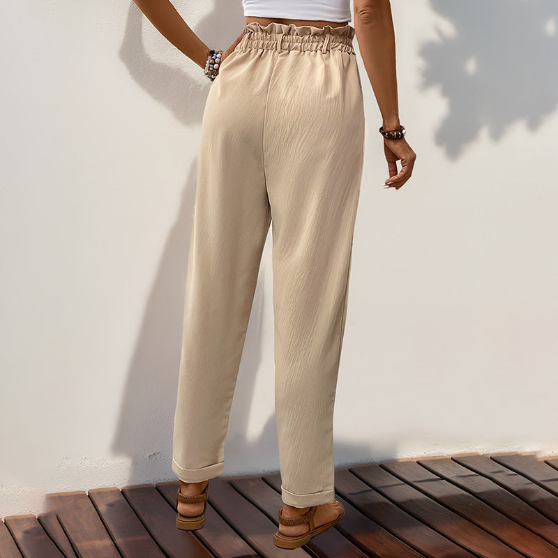 High Waist Solid Color Tapered Pants