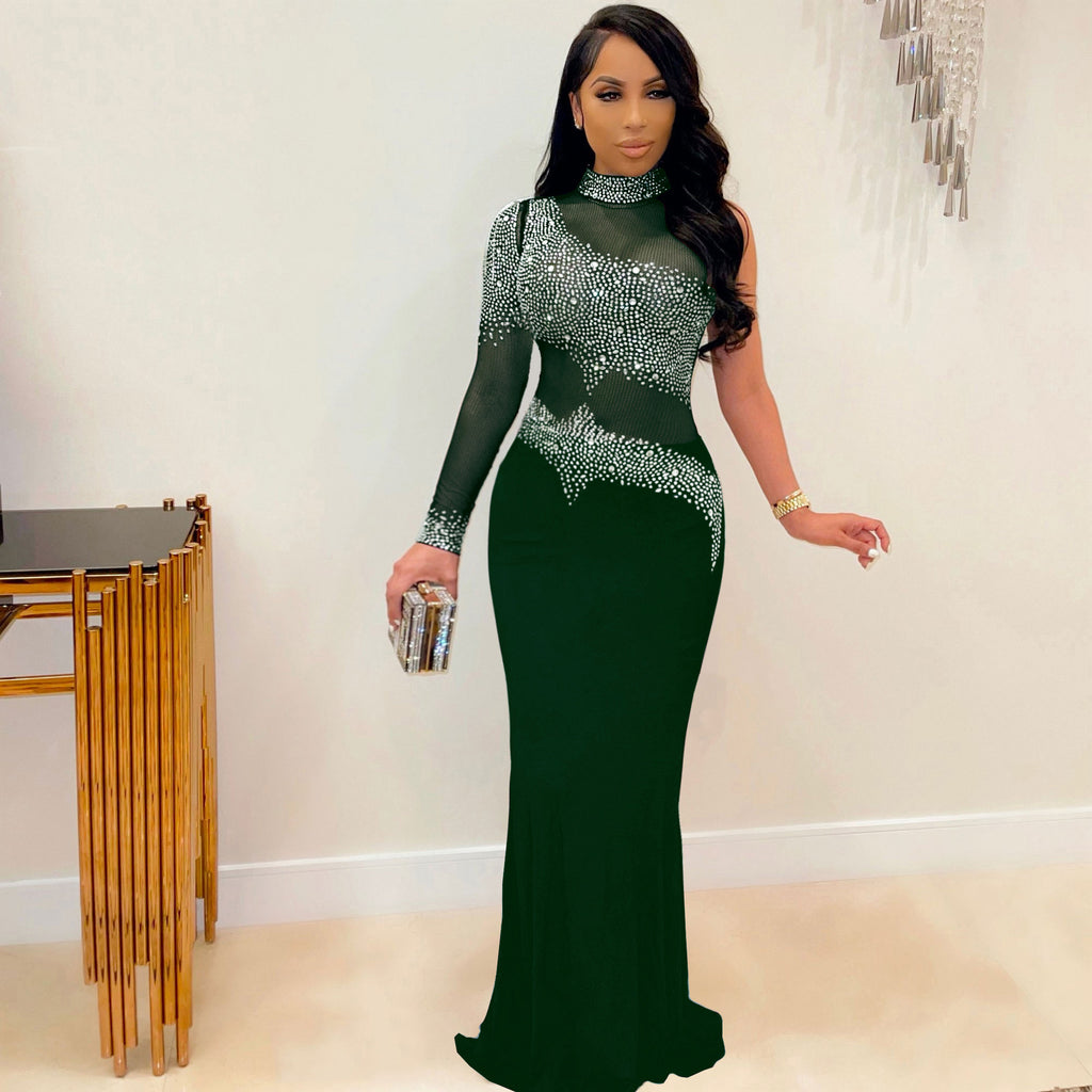 Women's Sexy Rhinestone Mesh Slim Fit Dress Nightclub