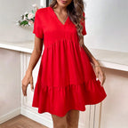 Women’s V-Neck Ruffle Swing Dress