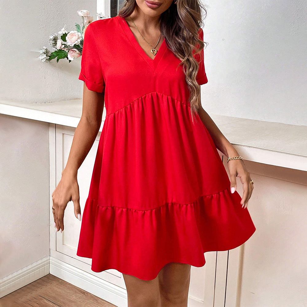 Women’s V-Neck Ruffle Swing Dress
