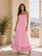 Women's French Elegant Cami Dress Ruffled Hem Elegant Lady Slimming Dress