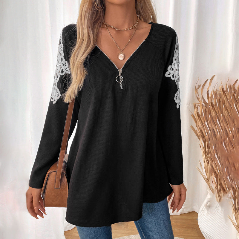 Women’s Black Embroidered Raglan Long Sleeve Top