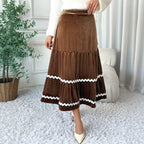 Mid Length Lace Velvet Big Hem A Line Skirt