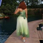 Gradient Color Women Clothing Halter Neck Sleeveless Backless Summer Two Piece Maxi Skirt Set